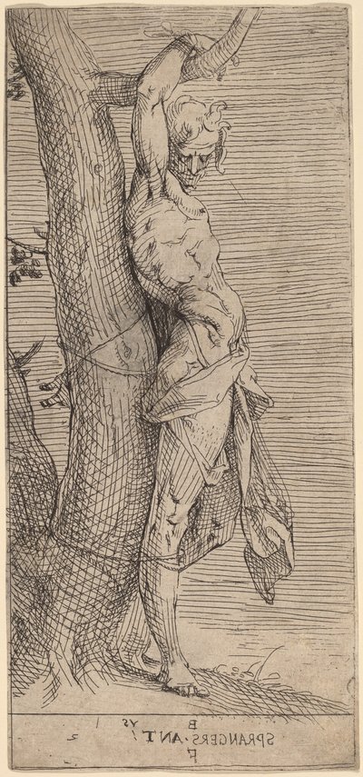 القديس سيباستيان ، مرتبط بشجرة بواسطة Bartholomaeus Spranger