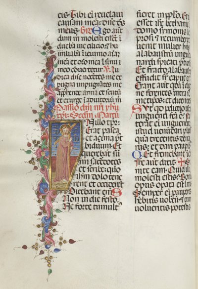 Missale: Fol. 124 ظ: المسيح يمسك بالصليب ، 1469. بواسطة بارتولوميو كابورالي