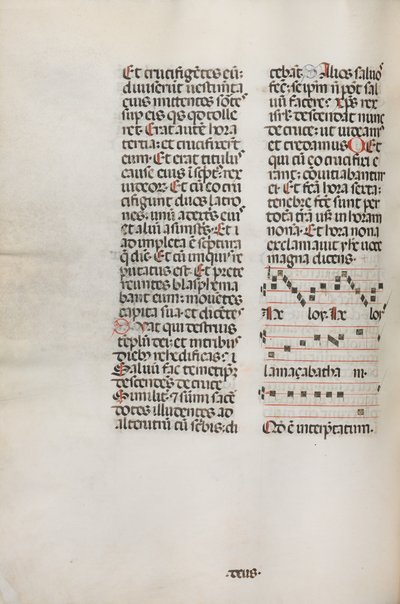 Missale: Fol. 128 فولت: يحتوي على موسيقى لـ Hely Hely Lama وما إلى ذلك داخل St. Mattion Passion ، 1469. بواسطة بارتولوميو كابورالي