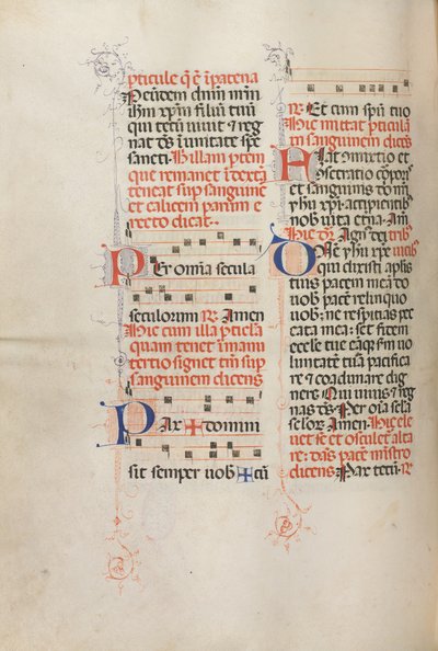 Missale: Fol. 190 ظ: موسيقى لأداء صلوات مختلفة ، 1469. بواسطة بارتولوميو كابورالي
