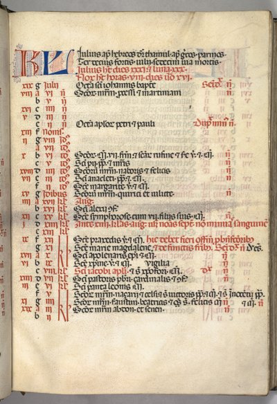 Missale: Fol. 6 و: صفحة تقويم يوليو 1469. بواسطة بارتولوميو كابورالي