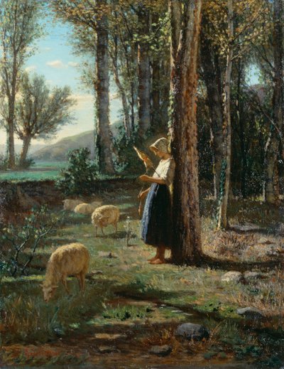 راعية مع قطيع من الأغنام ، بارتولوميو جوليانو (1825-1909) ، زيت على قماش ، 35x27 سم بواسطة بارتولوميو جوليانو