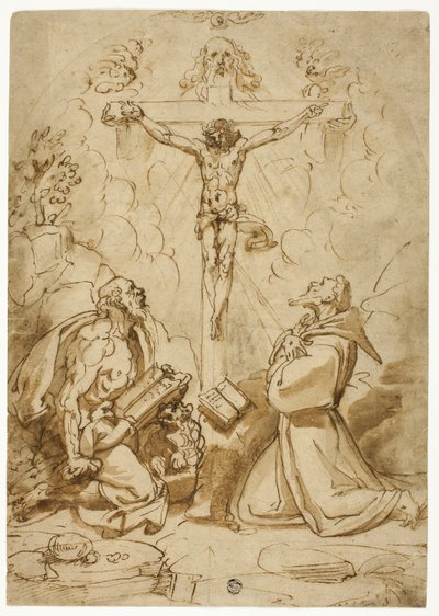 القديس جيروم وفرانسيس الأسيزي يعبدون الثالوث بواسطة Bartolomeo Passarotti