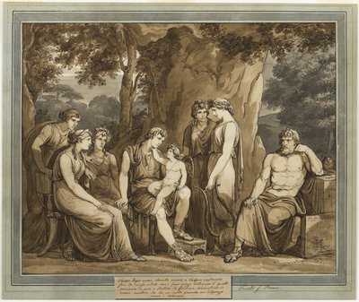 كاليبسو يشاهد Telemachus مع كيوبيد على ركبته ، بينما ساعات مينتور في حالة غضب ، من مغامرات Telemachus ، الكتاب 7 بواسطة بارتولوميو بينيلي