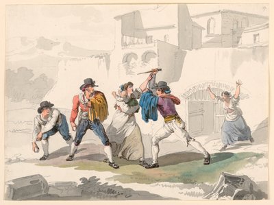رسم، نزاع منزلي في تيفولي، 1807-1808 بواسطة بارتولوميو بينيلي