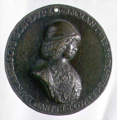 ميدالية بورتريه تصور فرانشيسكو غونزاغا الثاني (1466-1519) (برونزي) (للعكس انظر 96846) بواسطة بارتولوميو ميليولي