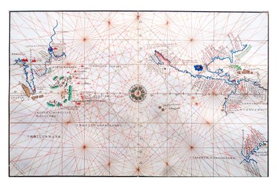 مخطط ملاحة يوضح الصين ، وسيلان ، والفلبين ، ومناطق السرطان والجدي ، c.1540 بواسطة باتيستا أغنيسي