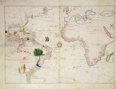 العالم الجديد ، من أطلس للعالم في 33 خرائط ، البندقية ، 1 سبتمبر 1553 (حبر على الرق) (انظر أيضًا 330961) بواسطة باتيستا أغنيسي