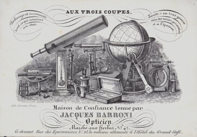 Advertisement for Jacques Barboni optical instruments (litho) بواسطة المدرسة البلجيكية