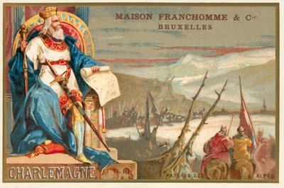 Charlemagne and the crossing of the Alps (chromolitho) بواسطة المدرسة البلجيكية