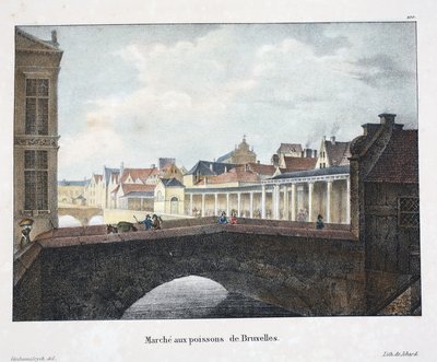 سوق أسماك بروكسل ، c.1895 (فوتوكروم) بواسطة المدرسة البلجيكية