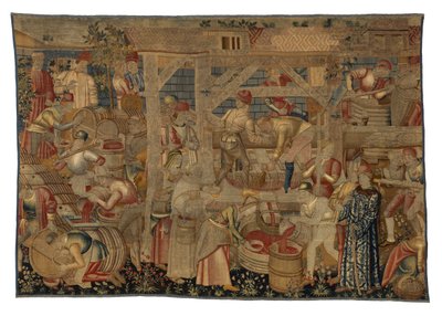 نسيج يصور معاصر النبيذ، من تورناي، حوالي 1460-1470 (صوف) بواسطة المدرسة البلجيكية