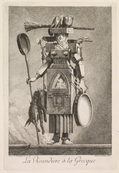 حفلة تنكرية يونانية: La Vivandière à la Grecque Plate 2 ، 1771. بواسطة بينينو بوسي
