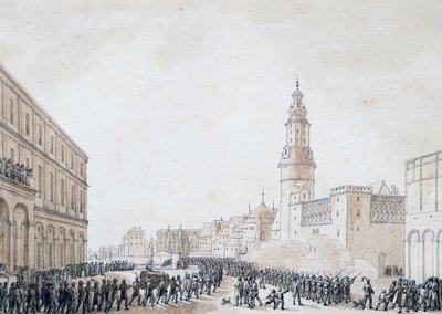 جنازة ضابط فرنسي في فايمار ، أكتوبر 1806 (رسم) بواسطة بنيامين زيكس