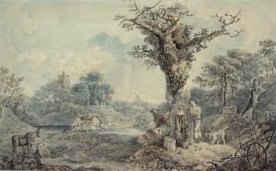 منظر طبيعي بأشكال وماشية بواسطة Benjamin attr. to Barker