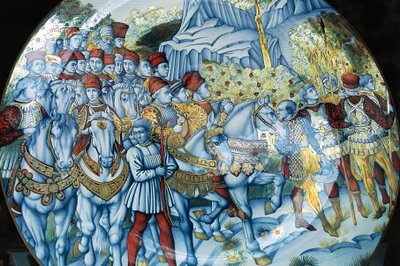 لوحة Majolica التي تصور موكب المجوس ، بواسطة Benozzo Gozzoli (حوالي 1420-1497) ، الحرف اليدوية Gualdo Tadino ، أومبريا ، إيطاليا بواسطة Benozzo di Les di Sandro Gozzoli