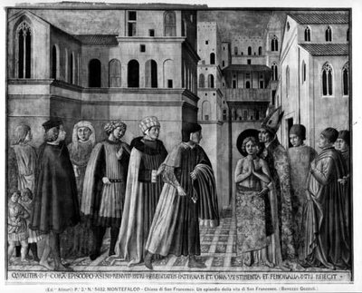 تخلي القديس فرنسيس عن بضاعته الدنيوية (في الهواء الطلق) (صورة b / w) بواسطة Benozzo di Les di Sandro Gozzoli