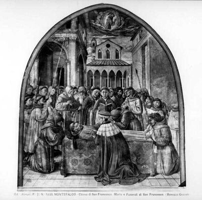 طقوس دفن القديس فرنسيس (في الهواء الطلق) (صورة b / w) بواسطة Benozzo di Les di Sandro Gozzoli