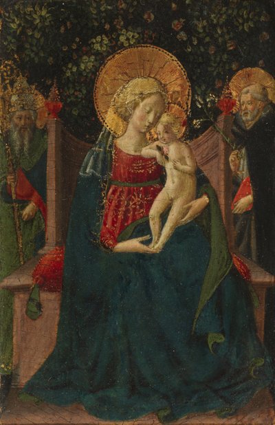 العذراء والطفل المحصنة بين القديس دومينيك والقديس البابوي ، 1430-1435 بواسطة Benozzo di Les di Sandro Gozzoli