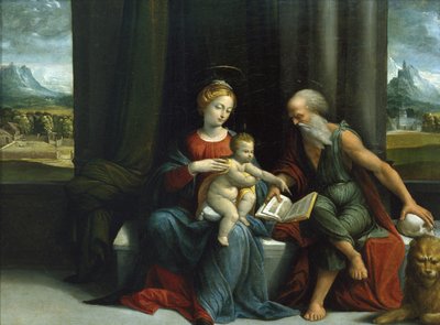مادونا والطفل وسانت جيروم حوالي 1530 (زيت على لوح) بواسطة Benvenuto Tisi da Garofalo