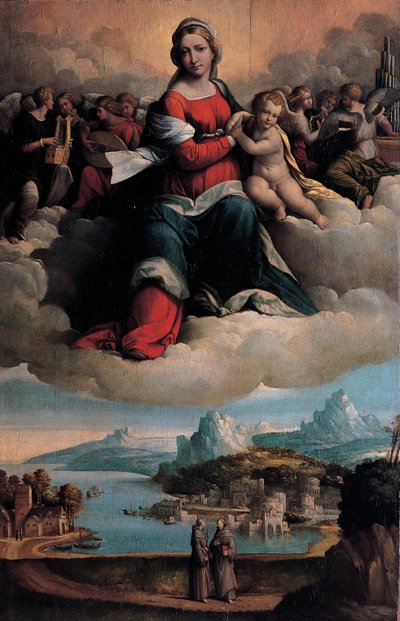 مادونا والطفل في المجد مع القديسين أنتوني بادوا وفرانسيس ، 1530 بواسطة Benvenuto Tisi da Garofalo