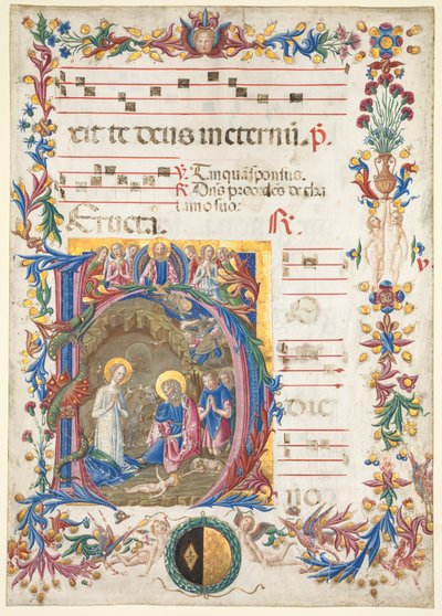 ورقة واحدة من Antiphonary: Initial H [odie nobis] مع الميلاد ، 1471. بواسطة بينفينوتو دي جيوفاني