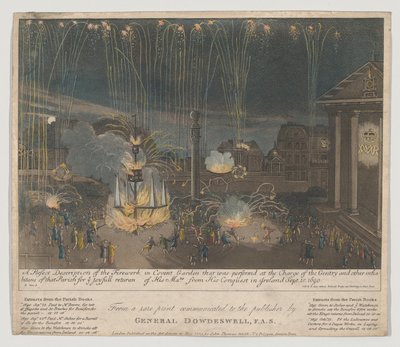 ألعاب نارية في كوفنت غاردن ، 1809 (النقش و aquatint ، ملونة باليد) بواسطة عدسة برنارد الثاني