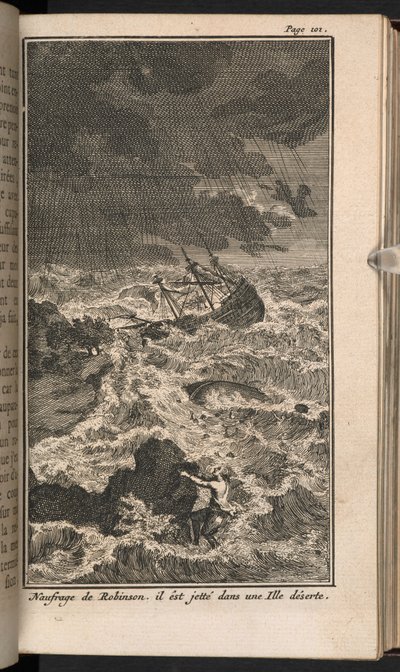 رسم توضيحي من الطبعة الفرنسية لـ "Robinson Crusoe" بواسطة برنارد بيكارت