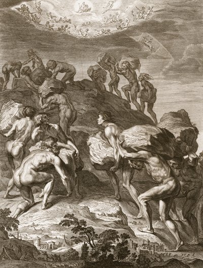 حاول العمالقة تغيير مقياس السماء عن طريق تراكم الجبال على أخرى ، 1731 بواسطة برنارد بيكارت