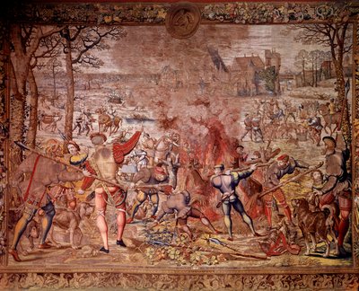 تسمى عمليات الصيد التي قام بها Maximilien "الصيد الجميل لـ Guise": شهر يناير ، برج الدلو ، صيد الخنازير البرية ، flambee ، curee - نسيج مصنوع في ورش العمل الفلمنكية بواسطة برنارد فان أورلي (باريند ، بارنت ، بيرنيرت فان بروكسل بواسطة برنارد فان (بعد) أورلي
