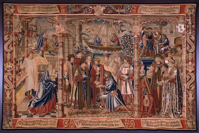 نسيج فلمنكي. سلسلة The Legend of the Madonna of the Sablon (The Legend of Our Lady of the Sablon). يأتي تمثال مادونا إلى كنيسة سابلون بواسطة برنارد فان أورلي
