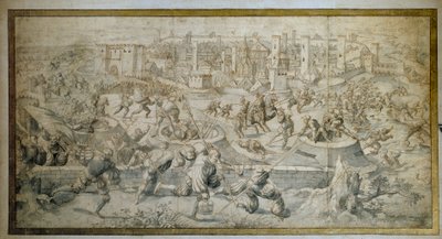 Sixth Italian War (1521-1526): “” The Battle of Pavia on 25 February 1525, exit from the Garrison of Pavia and from the Swiss”” The Battle of Pavia (Pavia) saw the defeat of Francois I against Charles V. Drawing by Bernard Van Horley (1488-1541) 1525 Paris بواسطة برنارد فان أورلي