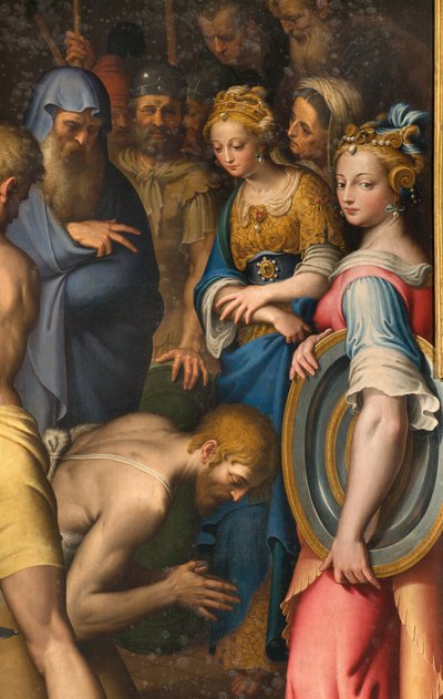 كنيسة سيدة الشعب ، الامتداد الثاني للجهة الشمالية ، برناردينو كامبي ، Decollation of the Baptist 1569 ، التفاصيل بواسطة برناردينو كامبي