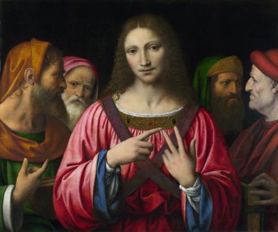 "المسيح وأطباء القانون" "لوحة لبرناردينو لويني (1481-1532) ، حوالي 1515-1530 قاتمة 72.4x85.7 سم لندن ، المعرض الوطني - لويني ، برناردينو (حوالي 1480-1532) المسيح بين الأطباء زيت على خشب v. معرض 1520 الوطني ، لندن 72.4x85.7 بواسطة برناردينو لويني