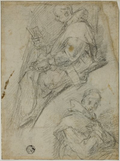 دراستان عن Carthusians (وجه الوجه) ؛ ثلاث رسومات تخطيطية لرؤساء كارثوسيان (ظهر) بواسطة برناردينو بوكيتي