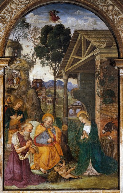 المهد مع القديس جيروم ، لوحة جدارية شبابية لبرناردينو بيتي المعروفة باسم Il Pinturicchio بواسطة برناردينو دي بيتو بينتوريتشيو