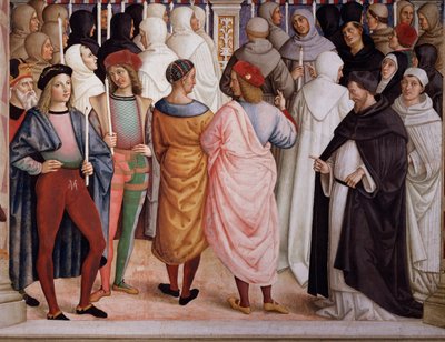 أعلن بيوس الثاني قداسة القديسة كاثرين من سيينا عام 1461. التفاصيل - فريسكو بواسطة برناردينو دي بيتو بينتوريتشيو