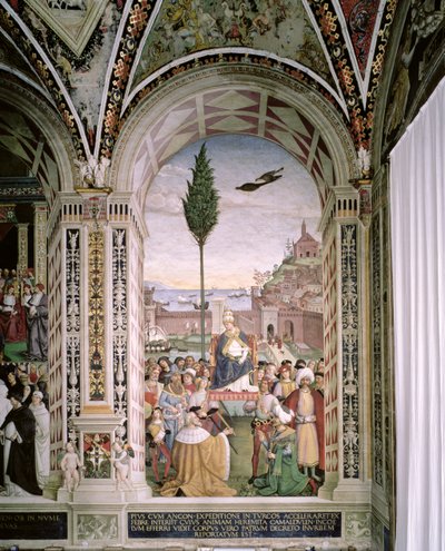 البابا بيوس الثاني (1405-64) ، في أنكونا ، يبارك الأسطول الذي كان على وشك المغادرة إلى الأرض المقدسة في 15 أغسطس 1464 بواسطة برناردينو دي بيتو بينتوريتشيو