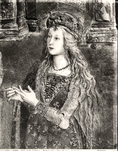 سانت كاترين ، ربما صورة لوكريزيا بورجيا (1480-1519) من دورة حياة القديسين ، سالا دي سانتي ، 1492-94 بواسطة برناردينو دي بيتو بينتوريتشيو
