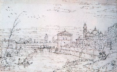 جسر فوق النهر وسانتا جوستينا ، c1740-1780 بواسطة برناردو بيلوتو (كاناليتو)