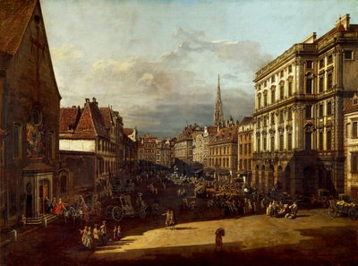 ميدان سوق الدقيق في فيينا ، بقلم برناردو بيلوتو ، المعروف باسم كاناليتو (1721-1780) ، زيت على قماش بواسطة برناردو بيلوتو (كاناليتو)