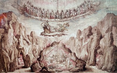 مشروع ديكور وآلات وسيط Le Tromphe de Circe. رسم برناردو بونتالنتي دي ديلي جيراندول (حوالي 1523-1608) شمس. 0،46 × 0،72 م. باريس ، متحف اللوفر بواسطة برناردو بونونتالنتي