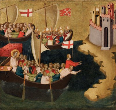 وصول القديس أورسولا إلى كولونيا ، c.1333 (تمبرا وورقة الذهب على اللوحة) بواسطة برناردو دادي