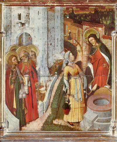 يسوع والمرأة السامرية ، تفاصيل من مذبح التجلي ، حوالي 1445 (رسم على الخشب) بواسطة برناردو مارتوريل