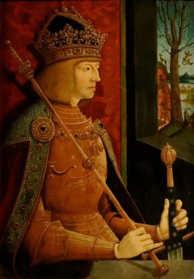 الإمبراطور ماكسيميليان الأول 1459-1519 ، مع التاج والصولجان والسيف ، ج. 1500 بواسطة برنارد ستريجل