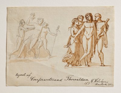 باخوس واثنين من Fauns. باخوس وهرقل وامرأتان بواسطة بيرتل ثورفالدسن