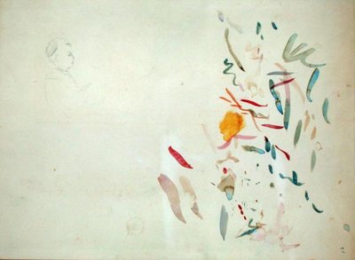 رسم تخطيطي لرأس امرأة وخطوط ملونة ، ربما من دفتر رسم ، 1887 (مرحاض وقلم رصاص على ورق) بواسطة بيرث موريسوت