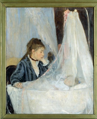 المهد تمثيل أخت الفنانة ، إدما ، تراقب نوم ابنتها ، بلانش - لوحة بيرثي موريسو (1841-1895) 1872. خافت. 0،56 × 0،46 م - باريس ، متحف أورسيه - المهد (إيدما موريزوت (1839-1921) ، أخت الفنانة تشاهد بواسطة بيرث موريسوت