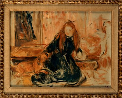 فتاة صغيرة تلعب مع كلب ، 1892 بواسطة بيرث موريسوت