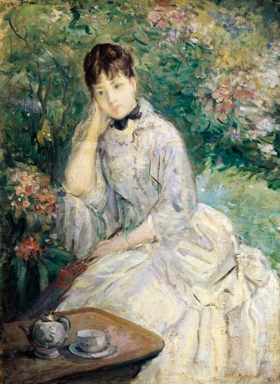 Young Woman Seated on a Sofa (oil on canvas) بواسطة بيرث موريسوت